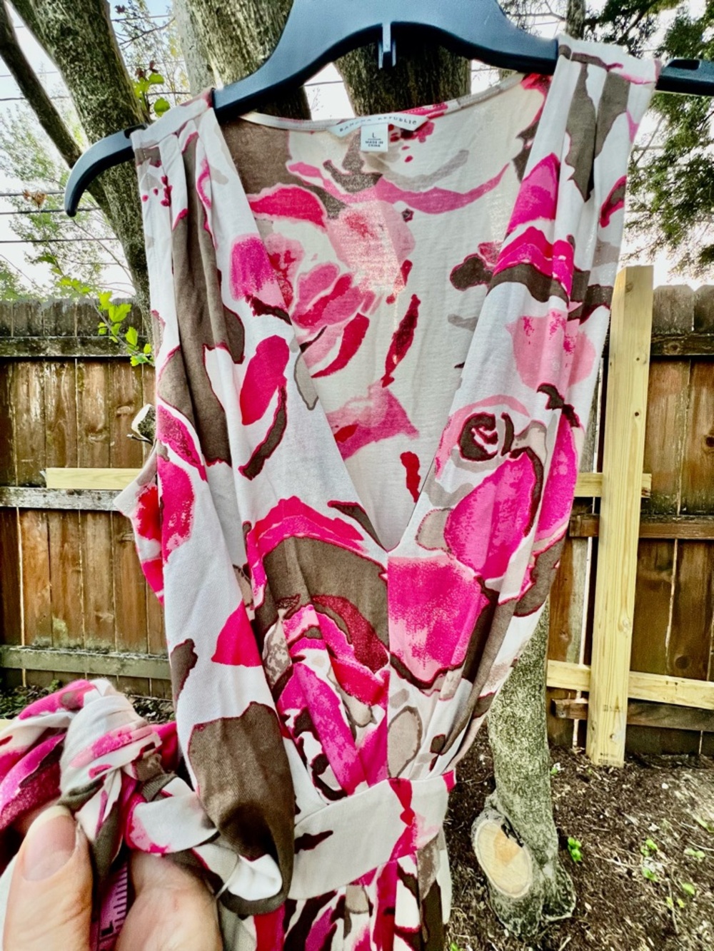 Chic Banana Republic Midi Maxi Silk Cotton Wrap Dress Sleeveless Floral L - Picture 10 of 14